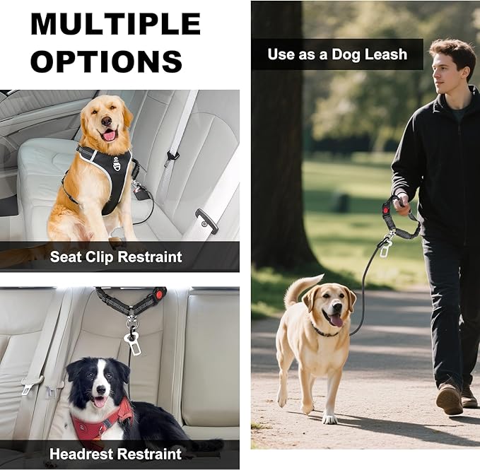 Dog Seat Belt for Car,Chew Proof Dog Car Seat Belt,2 in 1 Car Harness for Dogs Safety Seat Belt,Heavy Duty Pet Seat Belt for Medium & Large Dogs Chewer