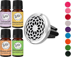 Wild Essentials Sunflower Essential Oil Car Vent Diffuser Kit, Lavender, Lemongrass, Peppermint, Orange Oils, Stainless Steel Locket Pendant, 8 Refill Pads, Customizable Color Changing Air Freshener