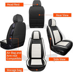 Car Seat Covers Full Set, Breathable Nappa Leather Seat Covers, Horizontal Stripes Automotive Seat Covers, Universal Seat Cushions for Sedan SUV Truck (5 PCS Full Set, Black + Cream)