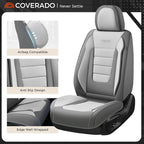 Coverado Car Seat Covers Full Set, Nappa Leather Seat Covers for Cars, Car Seat Protector Car Seat Cushion, Front and Back Seat Protectors Cushions Universal Fit for Most Cars (Gray&Light Gray)