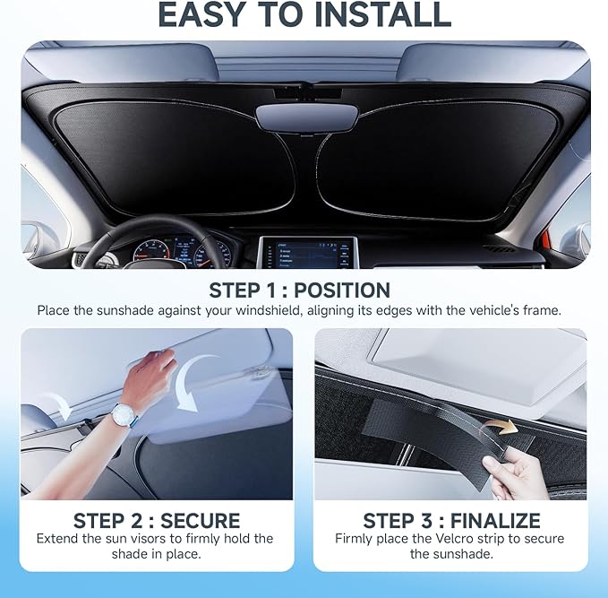 [Upgrade] DooGooCoo Windshield Sun Shade - Large, Sunshade for Car Windshield [Heat Shield & UV Block] Car Sun Shade Protect Interior & Keep Car Cooler Foldable Front Windshield Shade (69x35 Inches)