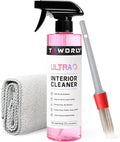 Premium Car Interior Cleaner (17oz Brush + Towel) | Interior Car Cleaner for Leather, Vinyl, Glass & Plastic | Residue-Free Matte Finish for Upholstery, Dash, Trim & Screens - Safe on All Surfaces