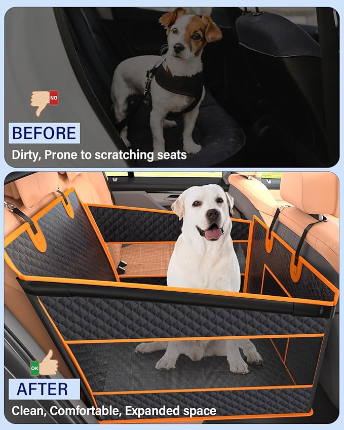 Dog Car Seat for Large Dogs, Half Back Seat Extender with Hard Bottom, Waterproof Non-Slip Pet Car Seat for Cars, SUVs and Trucks, Fits Medium Dogs