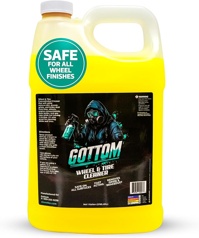 Gottom Wheel & Tire Cleaner - 128 oz – Professional Concentrated Rim & Tire Spray, Fast Acting Brake Dust Remover, Safe for All Surfaces, Brake Dust Cleaner, Grime Remover