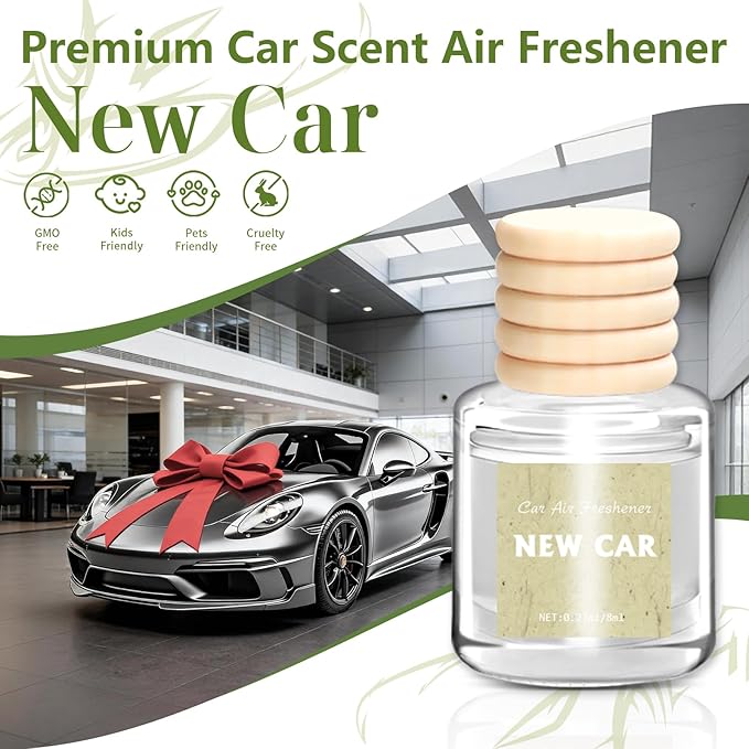 AROIC 6 Pack Car Air Freshener Hanging, New Car Scent Natural Plant Essential Oil Fragrance Diffuser, Unisex Air Freshener Aromatherapy Effectively Eliminates Odors Long-Lasting Fresh Scent (8ml Each)