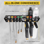 Pressure Washer Gun & Foam Cannon Holder with 1/4 Inch Quick Connector, Wall-Mounted Nozzle Tip & Extension Wand Organizer for Pressure Washer Parts & Accessories
