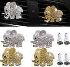 Car Decor Fresheners for Women - Bling Accessory, Air Outlet Decor, Aromatherapy Vent Clip Charm, Air Freshener Set of 4 Elephants