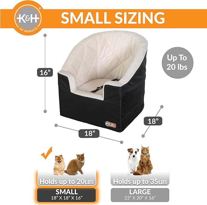 K&H Pet Products Bucket Booster Dog Car Seat for Small Dogs, Seat Belt Secured, 2 Safety Leashes, Washable Covers, Sturdy Pet Booster Seats for Traveling with Pets - Small Black/Cream