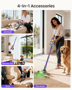 Cordless Vacuum Cleaner,500W 40KPa 60Mins Vacuum Cleaners for Home,Powerful Stick Vacuum With Green Light,Anti-tangle Wireless Vacumm, Rechargeable Vacuum for Pet Hair/Carpet/Hardwood Floor,Purple