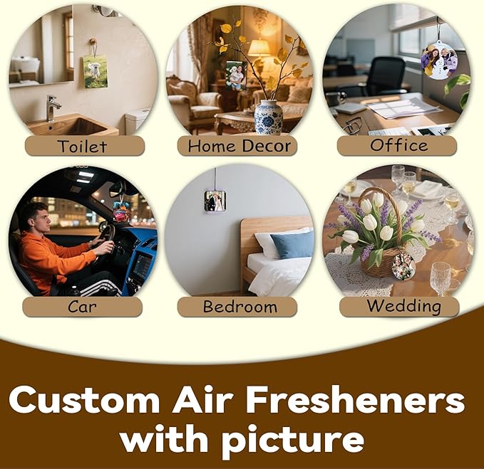 10-1000Pcs Custom Logo Car Air Fresheners Bulk, Custom Air Fresheners with Picture Double Sided, Personalized Air Freshener for Car, Suitable for Custom Gifts for Branding Business Events (Round)