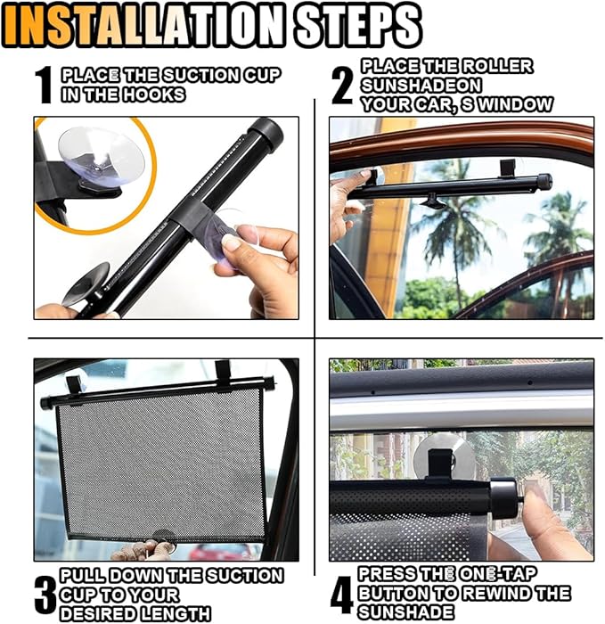 2PCS Car Window Shades for Baby, 18"×15" Retractable Car Shades for Side Window with Suction Cups, Blocks Heat and UV Rays Glare Protection, Baby Auto Accessories for Cars House Office Window