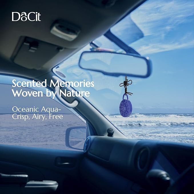 Car Air Freshener Hanging, Car Fresheners Long Lasting for Men & Women, Refillable Essential Oil Diffuser with 7 Beads + 14 Refills, 40-50 Days Scent for Home, Office, Bathroom - Ocean