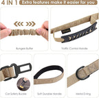 Hotsky Tactical Dog Leash Heavy Duty for Medium Large Dogs that Pull,4-6Ft Strong Bungee Shock Absorbing No Pull Dog Leash with Padded Double Handle and Car Seatbelt,Khaki
