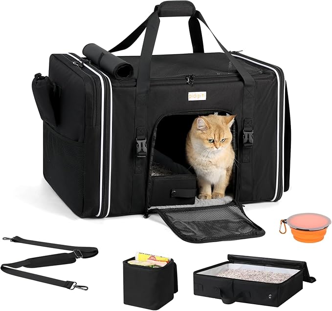 24 x 17 x17 Extra Large cat Carrier up to 30 lbs,for pet car Travel and Long Road Trip,with Curtains and Leakproof Portable Litter Box