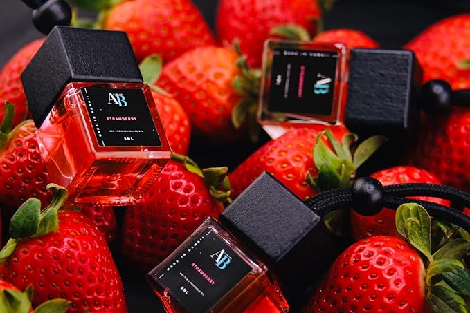 AB Car Scents Air Freshener | Perfume Long Lasting Hanging Car Air Freshener Car Diffuser Bottles Glass Perfume Diffuser Bottle Essential Oils Fragrance Aromatherapy (Strawberry)