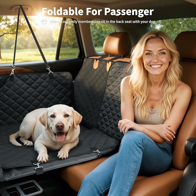 HOTEAGLE Car seat Cover for 2 Dogs, 100% Waterproof Scratch Proof Nonslip Dog car seat Cover for Back seat, Dog Hammock for car Hard Bottom Holds 400lbs, Standard（ Black）