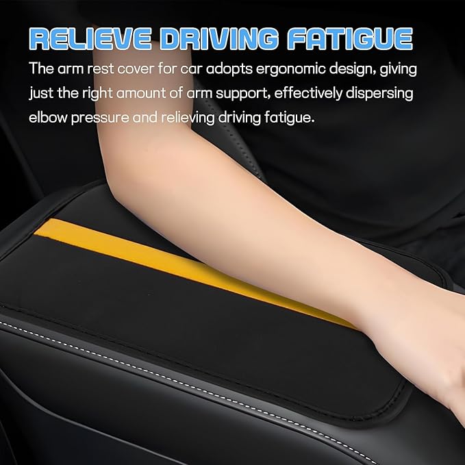 wuyaoyao Car Center Console Cover, 12.6"×7.87" PU Leather Armrest Cover for Cars, Stylish Auto Armrest Cushion Pad, Waterproof Vehicle Arm Rest Protector, Interior Car Accessories (Black+Orange)