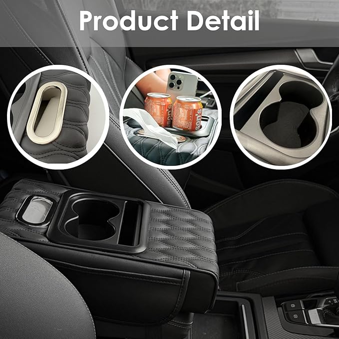 5-in-1 Car Armrest Cushion, Armrest Cover for Car, Nappa Leather Car Console Organizers and Storage for Most Vehicles, Car Accessories (Black, Normal)