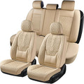 Coverado Car Seat Covers Full Set, Nappa Leather Seat Covers for Car, Waterproof Car Seat Protector with Lumbar Support, Automotive Seat Covers Universal Fit for Most Cars SUV Trucks (Beige)