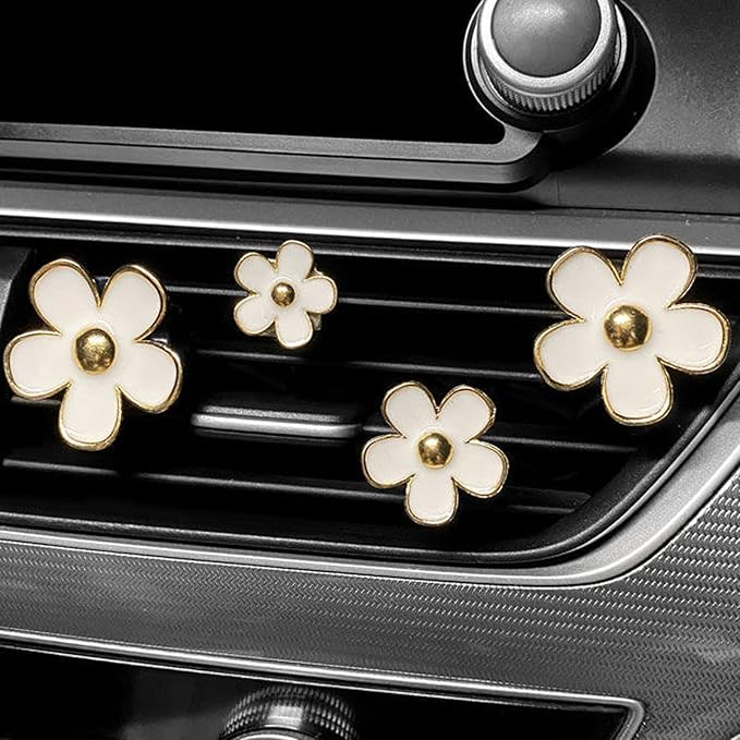 Daisy Car Decoration Flower Air Vent Clip Air Conditioning Outlet Clip Car Air Freshener Clip Car Interior Decor Charm Colorful Car Accessories for Women Interior Cute Set (8PCS-White&White)