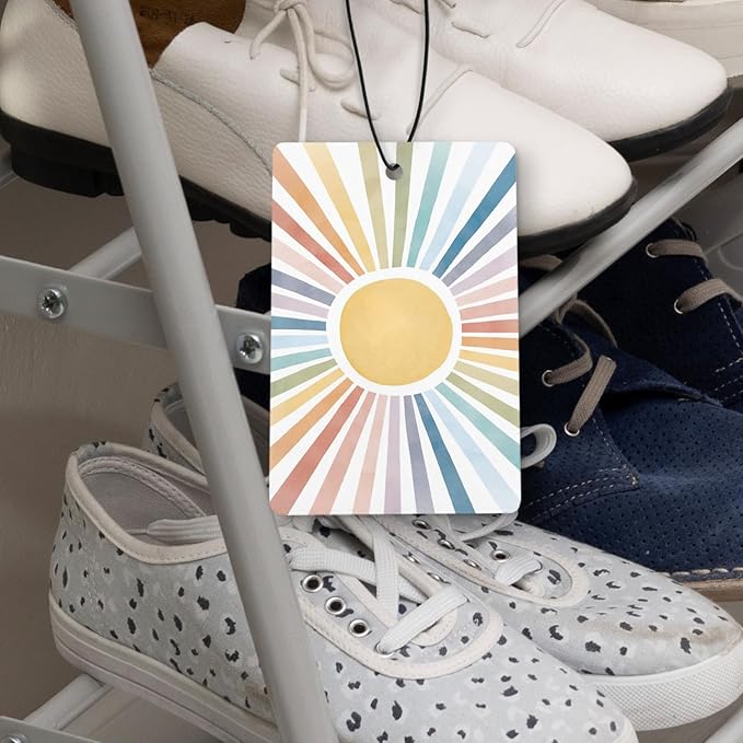 Boho Colorful Sun Car Air Freshener 4 Pcs, Watercolor 70s Retro Groovy Sunshine Hanging Air Freshener for Cars Closet Drawer Books, Cute Girly Car Accessories for Women Girls