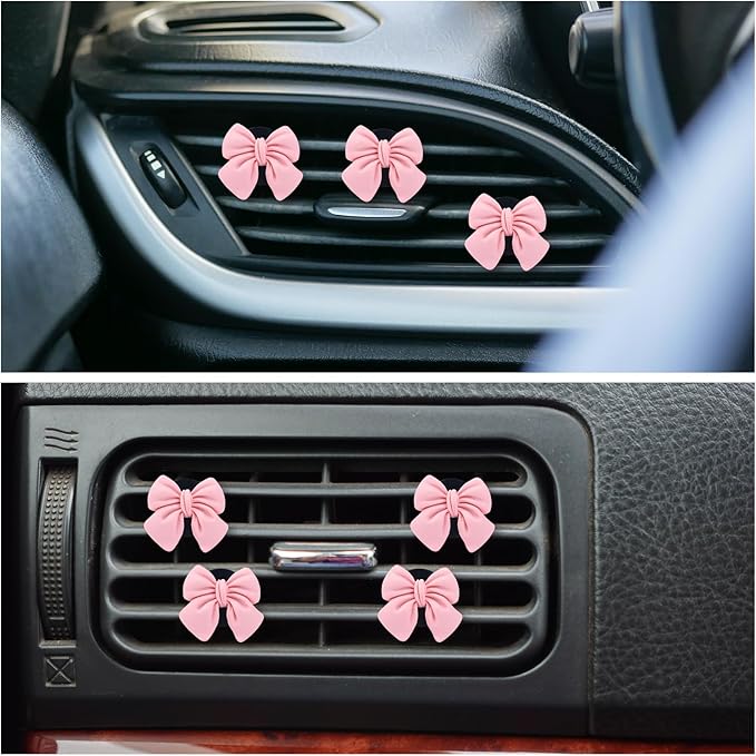 6pcs Pink Bow Car Air Vent Freshener Clips, Cute Bow Car Air Vent Clips Coquette Air Conditioning Outlet Clip Car Fresheners Diffuser Interior Decor Charm Car Accessories for Women Girls Gift