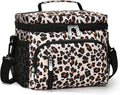 Insulated Lunch Bag for Men & Women, 9L Leakproof Lunch Box Soft Cooler Tote with 5 Pockets, 600D Oxford, EVA Lining, Adjustable Strap for Work, Picnic, Beach&Travel-Leopard Print