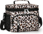 Insulated Lunch Bag for Men & Women, 9L Leakproof Lunch Box Soft Cooler Tote with 5 Pockets, 600D Oxford, EVA Lining, Adjustable Strap for Work, Picnic, Beach&Travel-Leopard Print