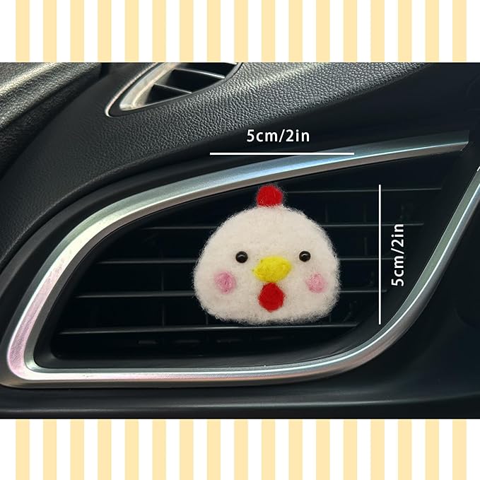 Chick Air Vent Clips Car Air Freshener,White Chicken Car Decor for Women Teens,Wool Felt Girly Accessories,Refillable Essential Oil Diffuser
