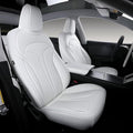 Custom Fit Seat Covers for 2025 2026 Tesla Model Y Juniper (5-Seater), Waterproof Breathable Nappa Leather, OEM Factory Style Full Set Car Seat Protectors Airbag Compatible - White