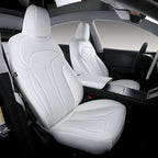 Custom Fit Seat Covers for 2025 2026 Tesla Model Y Juniper (5-Seater), Waterproof Breathable Nappa Leather, OEM Factory Style Full Set Car Seat Protectors Airbag Compatible - White