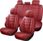 Full Coverage Faux Leather Car Seat Covers Full Set,Automotive Seat Covers for Cars,SUVs Pick-up Truck, Car Seat Cushion, Wine Red Seat Covers for 5 Seats