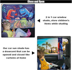 Car Window Shade for Baby, Blackout Car Window Curtain with Storage Pockets & 7 Suction Cups, Cartoon Pattern Cars Side Window Sun Shade Cover for Sun/Heat/UV Rays Protection (Blue-Dinosaurs)