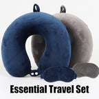 Pure Memory Foam Travel Pillow Set for Adults - Comfortable & Removable Machine Washable Cover, Neck Support Pillow Airplane Travel Kit with Eye Mask for Portable Plane Accessories -Dark Grey
