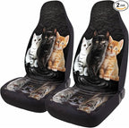 GENANY Cute Cats Car Seat Covers Set of 2, Breathable Front Seat Covers for Truck Sedan SUV, Cat Themed Car Accessories, Cat Gift for Women Men