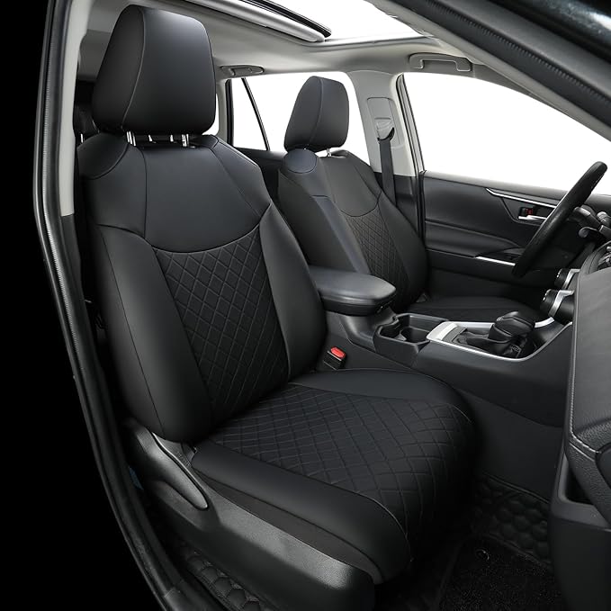 GIANT PANDA Full Set Car Seat Covers Custom Fit for Toyota Rav4 2013 2014 2015 2016 2017 2018 Rav 4 LE (Not for Hybrid Version),Front and Rear/Back Faux Leather Seat Covers, Polyester Fiber(Black)