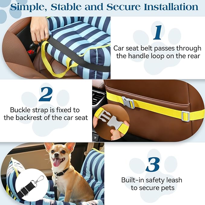Dog Car Seat for Small Dogs, Small Dog Car Seat Under 20 lbs Soft Pet Booster Seats with Safety Belt Portable Travel Carrier Bed, Blue