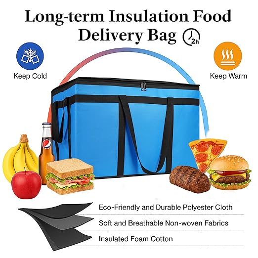 Bodaon Large 10-Pack Insulated Food Delivery Bag With Hard Bottom, XXXL Catering/Pizza Cooler Bags, Rideshare Delivery Bag, Thermal Cold/Hot Styrofoam Carrier for Travel/Shopping/Car