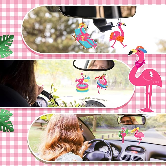 Demissle 24 Pcs Flamingo Air Freshener Flamingo Hanging Long Lasting Car Scented Tropical Automotive Air Fresheners for Rearview Mirror Birthday Beach Party Favor Accessories