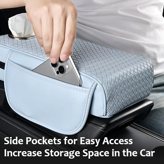 Car Armrest Cushion Cover Car Center Console Memory Foam Booster Pad with Storage Pocket and Tissue Hole for Sedan Vehicle (Green, 12.99 * 7.09 * 2.95'' / 33 * 18 * 7.5 cm)