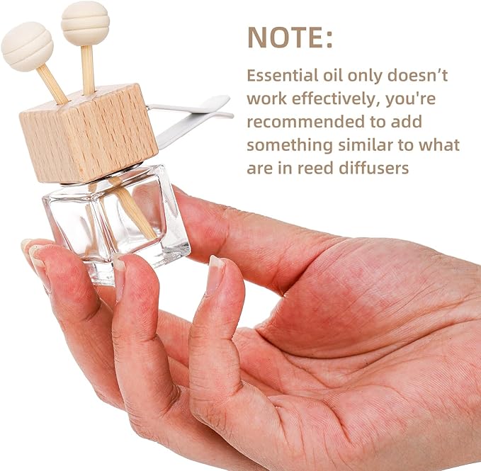 20 Pack Car Diffuser Bottles Empty, Essential Oil Diffuser Bottle with Vent Clip, Clear Glass Perfume Bottle, Wooden Cap Aromatherapy Car Air Freshener Diffuser for Auto Fragrance, Cars Decor