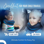BCOZZY Kids Chin Supporting Travel Pillow for Ages 3–7- Patented Soft Neck Pillow for Head and Chin Support in Car Seat and Airplane. Comfortable Travel Essential. Small Size, Bag, Light Blue