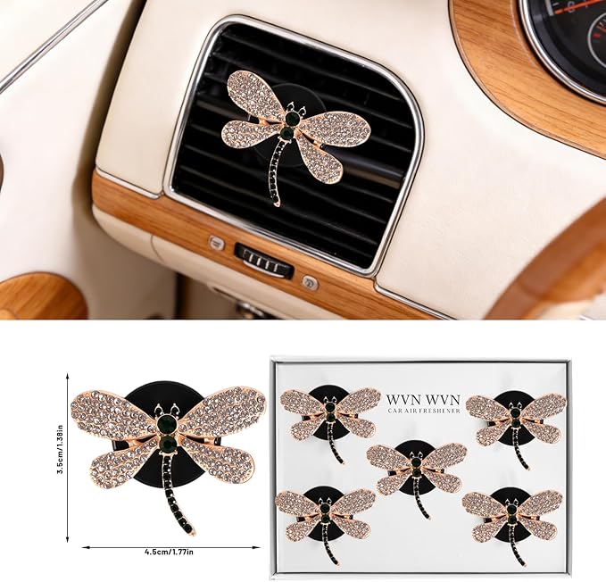 5 PCS Dragonfly Car Decor,shiny Freshener Vent ClipsCar Accessories Decoration for Refillable Outlet Diffuser, Universal for Most Cars (Dragonfly)