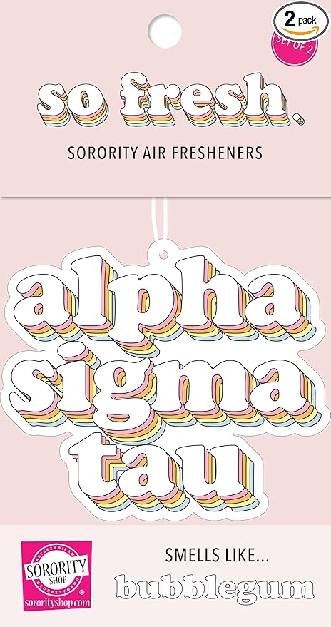 Sorority Shop Alpha Sigma Tau Retro Air Freshener - AST Bubblegum Scented Air Freshener – Sorority Retro Design Air Freshener for Car or Dorm– Sorority Gift, Charm Paraphernalia
