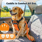 Pawaboo Dog Seat Belt Harness for Car, Dog Car Harness Seatbelt with Double Clips, Adjustable Breathable Pet Vest & Dogs Safety Tether with Elastic Bungee for Small Medium Large Pet, M, Orange/Black