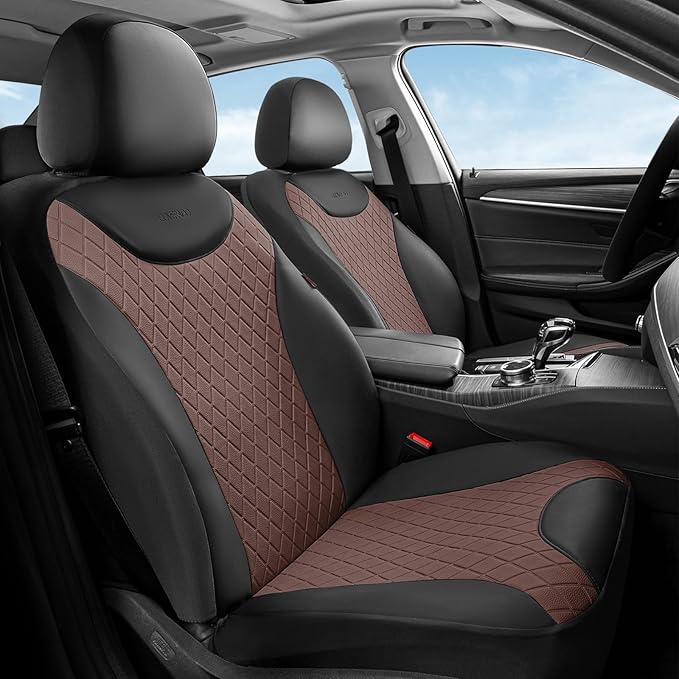 Coverado Car Seat Covers Full Set, Leather Seat Covers for Front and Back Seat, Waterproof Car Seat Protectors with Splicing Design, Automotive Seat Cushions Universal for Most Cars, Black & Coffee