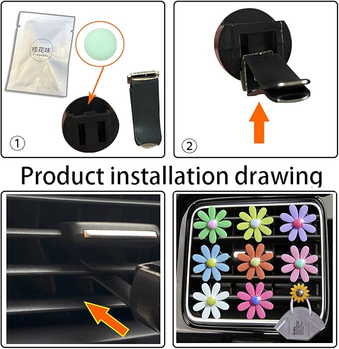 8 Pcs Daisy Air Vent Clips, Cute Flower Car Air Fresheners Vents Clips Car Diffuser Vent Clips Glam Car Interior Decor Charm Cute Daisy Car Decoration Car Accessories for Women+Sunflower Mask Hook (Mix)