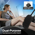 4-in-1 Travel Set – Inflatable Neck Pillow, Convertible Lumbar Support & Foot Hammock, 3D Sleep Mask & Ear Plugs – Complete Comfort Kit for Airplane, Office & Car – Gift-Ready (Black)