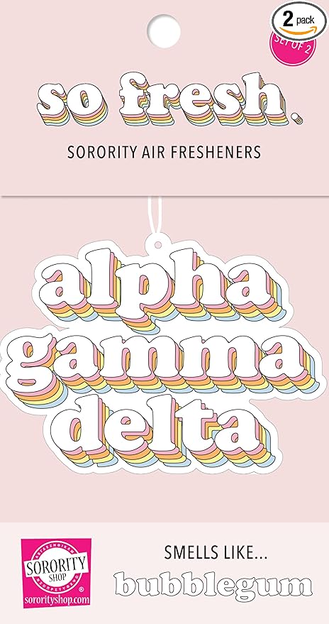 Sorority Shop Alpha Gamma Delta Retro Air Freshener - AGD Bubblegum Scented Air Freshener – Sorority Retro Design Air Freshener for Car or Dorm– Sorority Gift, Charm Paraphernalia