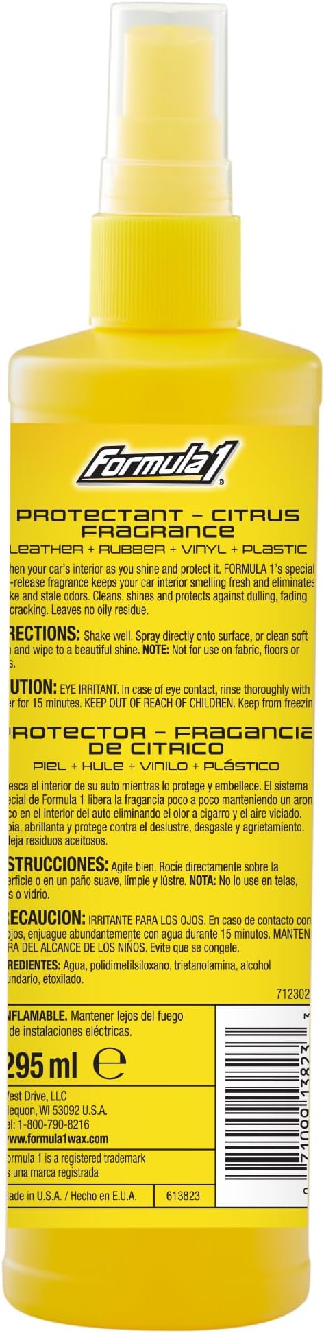 Formula 1 Interior Detailing Protectant Spray, Car Interior Cleaner with Lasting Citrus Fragrance and UV Protection, Safe for Vinyl, Rubber, Plastic, & Dashboard - 10oz